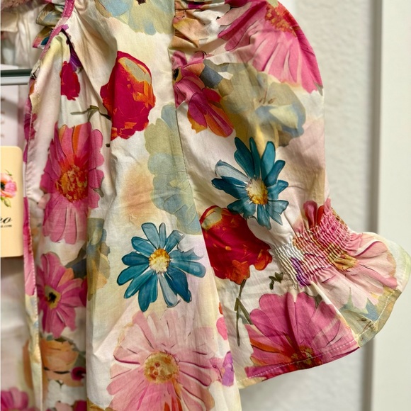 Entro Colorful Floral Puff Sleeve Blouse - Picture 2 of 4